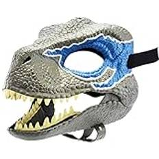 Dino mask | Dino mask rörlig tall haka rörlig drake mask | djurmasker therian mask karneval silikon mask | realistiskt utseende lätt att bära cosplay kostymer (blå)