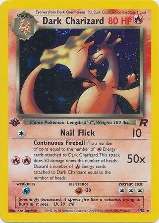 Dark Charizard - 4/82 - 1st Edition (Holo) - Let Brugt (LP).