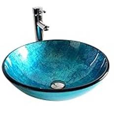 Bathroom Basin Sink, Glass Vessel Washing Basin Bowl Set Cloakroom Basin Tap and Waste, C