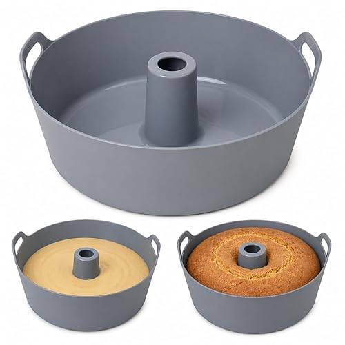 Silikonform 18 cm för airfryer och ugn, flexibel bakform med hål i mitten, non-stick kakform för sockerkaka, rund form för bakning, värmetålig ugnsform i silikon, tillbehör varmluftsfritös
