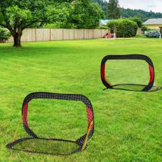 Sæt med 2 fodboldmål, foldbare minimål med fodboldnet til have og park, til børn og voksne, polyester, sort, 186 x 90 x 89 cm