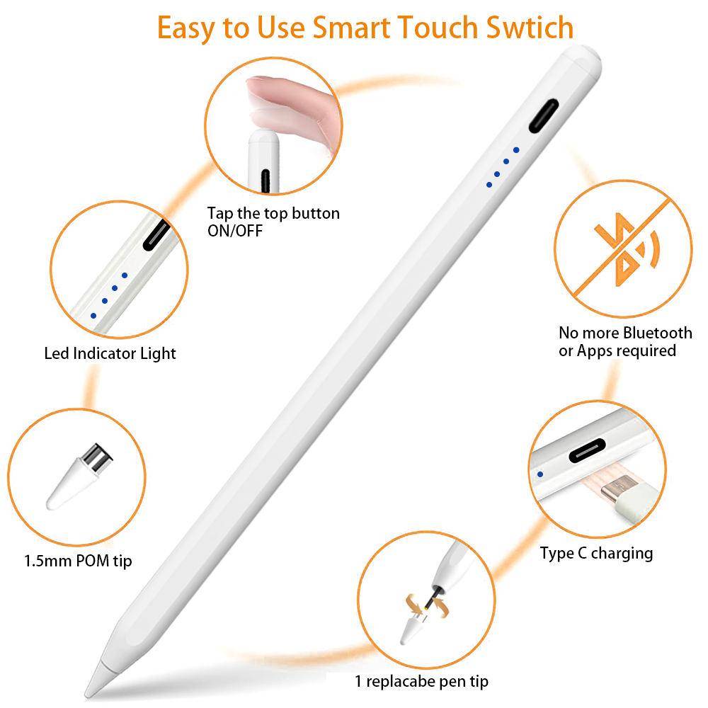 Pekpenna för iPad Blyertspenna 11:e A16 Generation Apple Pencil Handflateavvisning Lutningskänslighet Kompatibel 2018-2025 IPad6-10:e 6