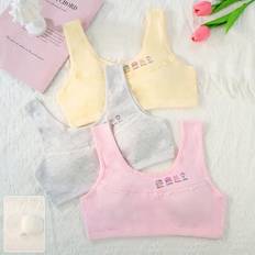 3 st Söta Tween Girls Grafiskt tryck Grå, Rosa, Naken Färg Girl Tank Tops, Bekväma underkläder för Tween Girls - Multifärgad (10Y)