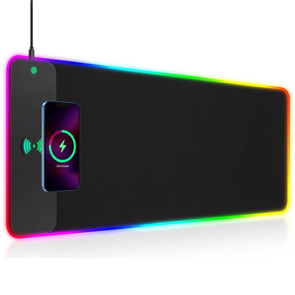 RGB Gaming Musemåtte, Ergonomisk Håndledsstøtte, Mikrotekstureret Overflade Sikrer Præcision, Vandtæt Skrivebordsmåtte med 14 RGB LED