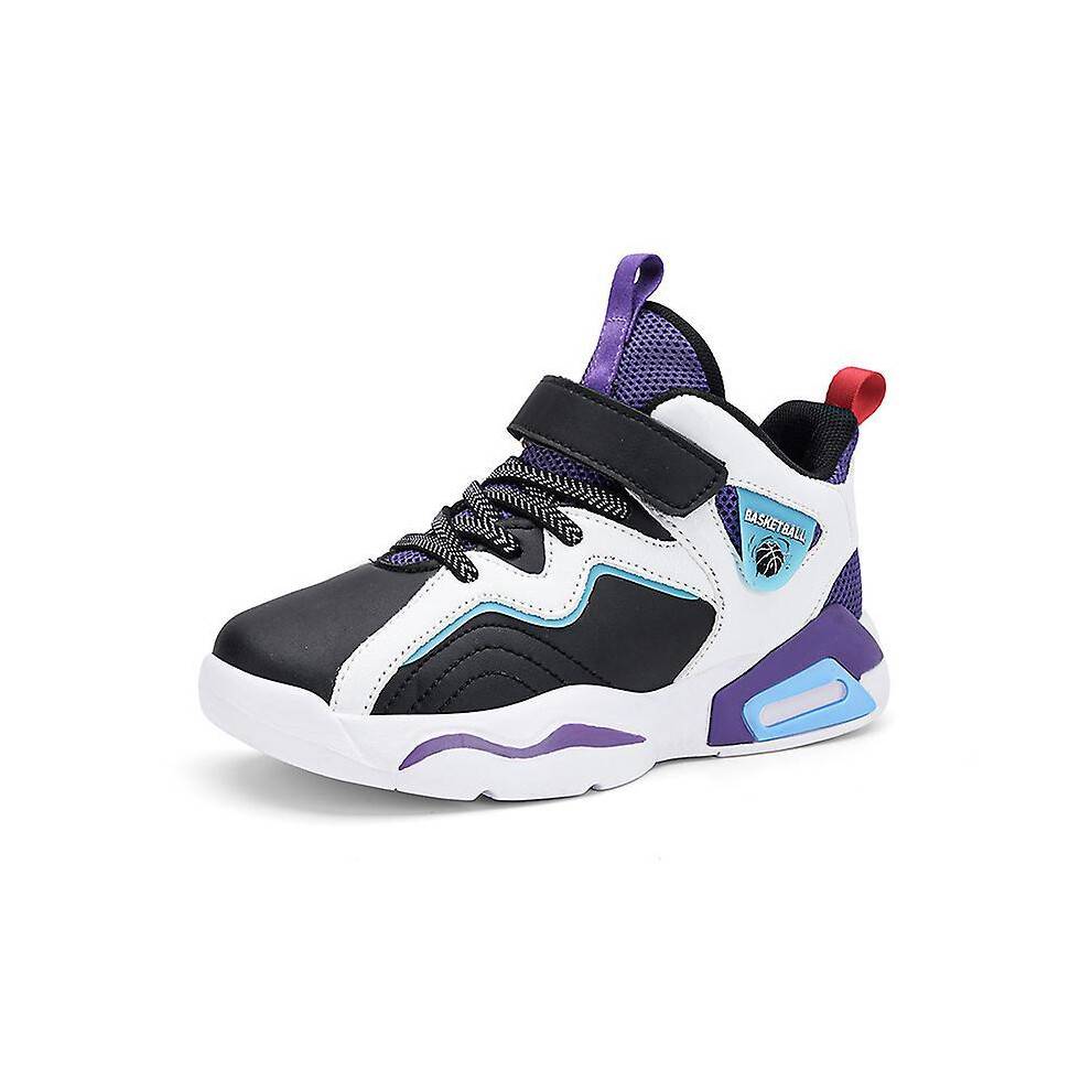 (30, BlackPurple) Kids Basketball Shoes High Upper Breathable Sports Shoes Anti Slip Fashion Sneakers 3F817