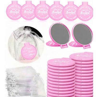 12 st/6 st/2 st rosa inspirerande set med kompaktspeglar – rund sminkspegel med vit påse, liten present för kvinnor, examen, mors dag, festgåva, rosa - Multifärgad (Multi-size)
