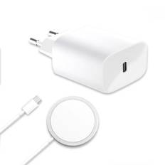 SiGN iPhone 15/14/13/12 series MagSafe Laddare 15W med PD vägguttag 20W, Qi, USB-C - Vit