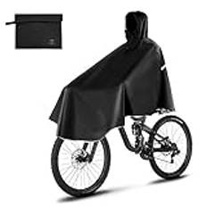 LAMA Cykelponcho, cykelkappa vattentät regnrock jacka capes lätt återanvändbar cykling regnponcho för cykling pojkar flickor män kvinnor vuxna, Svart, XL-XXL