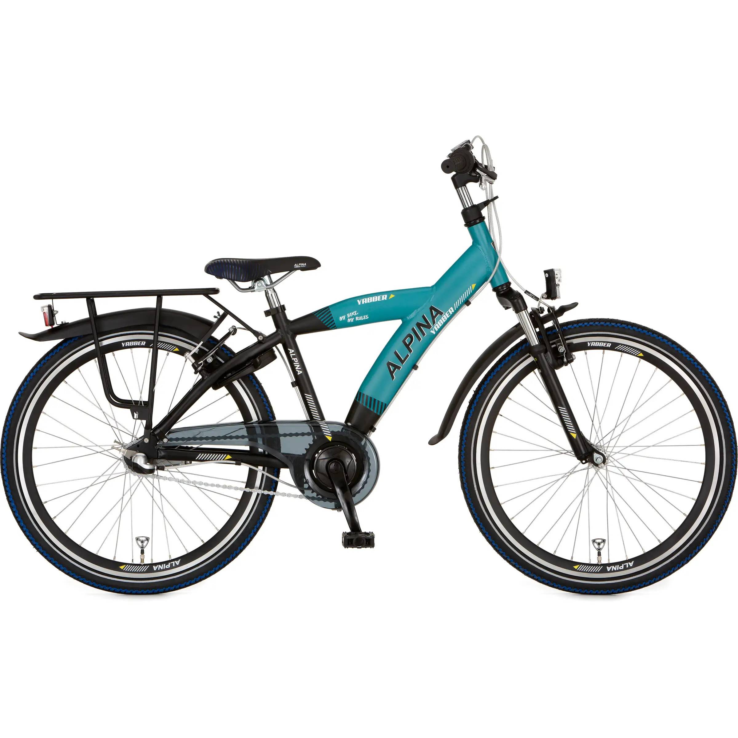 Alpina Yabber 24" drengecykel med 3 gear og fodbremse - blågrøn/sort