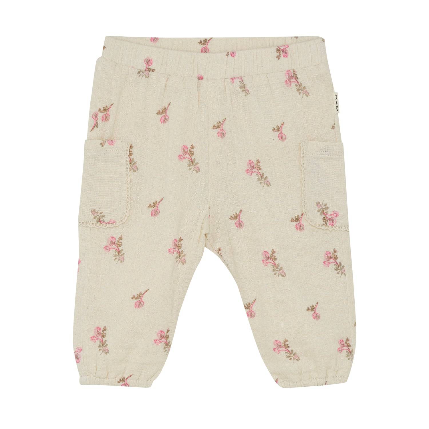 Minymo - Sandfarvede bukser med blomster 114280.
