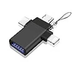 Askoppo OTG-adapter USB c, 3-i-1 typ C Lightning Micro USB 3.0 OTG-adapteromvandlare, OTG-omvandlaren är lämplig för media-TV-minnen, telefoner eller surfplattor kompatibel med Lightning (1 styck)