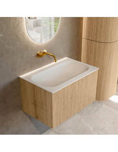 KURVE Komplet badmiljø i egetræ og solid surface uden hanehul B71 cm - Eg/Talkum