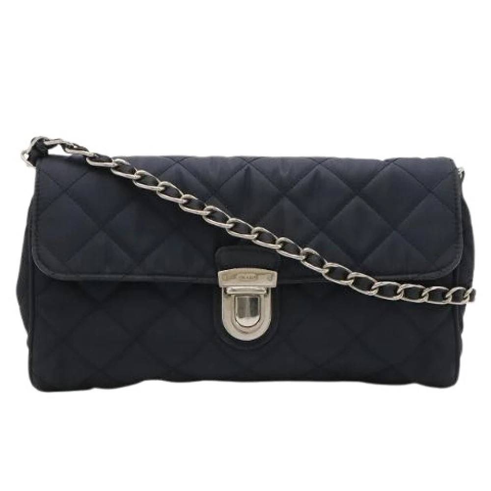 Prada Vintage Pre-owned Stof Læder 2way Skuldertaske - Vintage - Dame - Blå - ONE SIZE - Uld