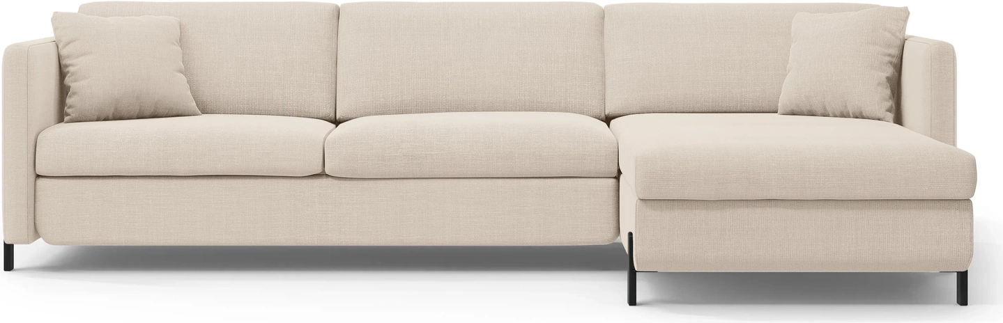 Sovesofa Micadoni Gloria, højrevendt chaiselong, liggemål 140×205 cm, beige strukturstof, opbevaring