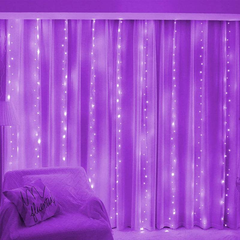 3/6M USB LED Curtain 8Modes Remote Control String Lights Holiday Wedding Fairy Garland Lights For Bedroom Living Room Decor - Purple / 3x3M