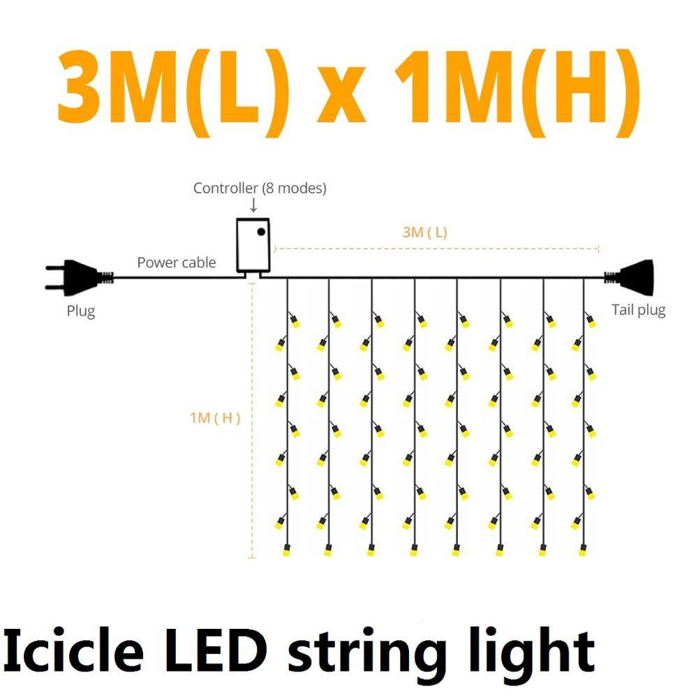 LED Ljusslinga Istapp Gardiner 2.5M/3.5M - 1 x 3m istappar / Varm vit