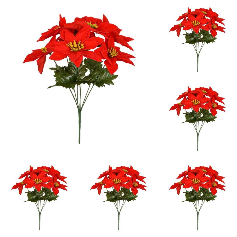 6 stk. kunstige julestjerneblomster, 30 cm, røde