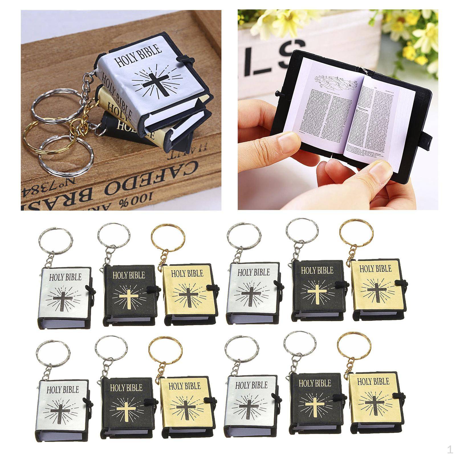 12 Stycken Mini Bibel Nyckelring Nyckelringar Bok Hänge Berlocker Bil Kedjehållare Hängande Papper gray