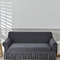 1pc Decorative Elastic Sofa Cover, Single/Double/Three/Four Seater, Printed Milk Silk Fabric Slip Resistant Stretch Sofa Slipcover, All Season - Dark Grey - Single Seat,2 Seater,3 Seater,4 Seater
