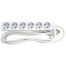 Schuko-stikdåse, m. ledning, 6 udtag