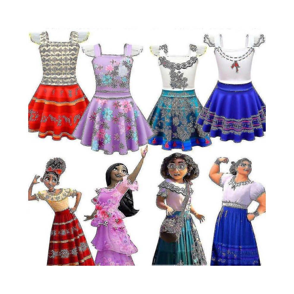 (5-6 Years, Mirabel Wig with glasses) Girls Encanto Costume Kids Dress Wigs Props Carnival Party Fancy Dress