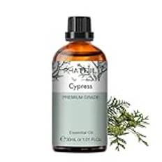 PHATOIL Ren Cypress Eterisk Olja 30ML, Eteriska Oljor för Diffusor, Naturlig Cypressolja för Aromaterapi Luftfuktare, Stearinljus, tvål