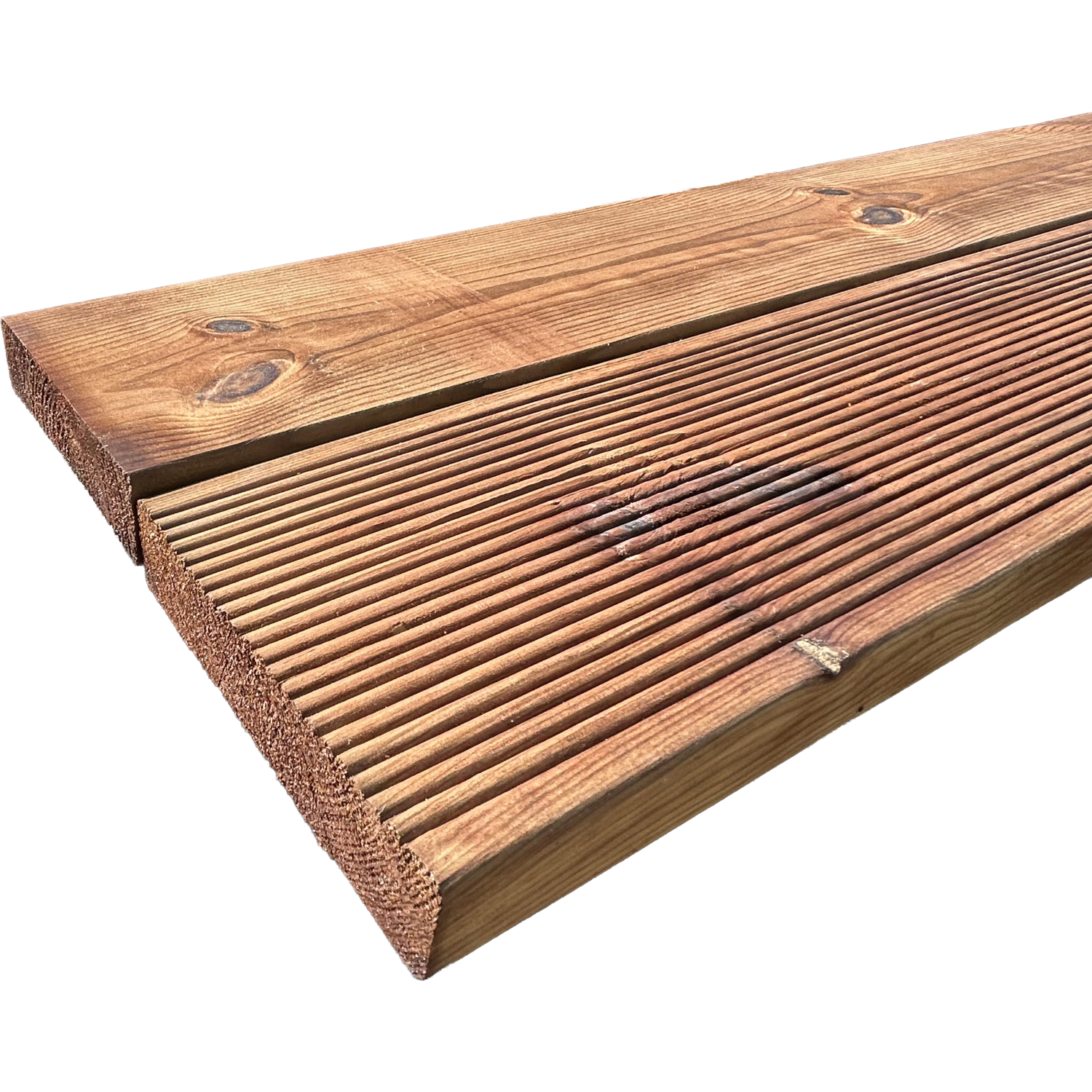 Terrassebrædder rillet/glat fyr brunimprægneret 32x125 mm x 4,2 m