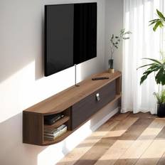 Väggmonterad, TV-hyllor, väggmonterad under TV-stativ underhållningsskåp för flytande TV-konsol för vardagsrum sovrum (140 cm, mörk brun)