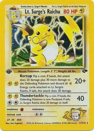 Lt. Surge's Raichu - 11/132 - 1st Edition (Holo) - Let Brugt (LP).