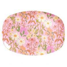 Rice stor rektangulær melamin tallerken, Lys Pink, Daisy Dearest Print