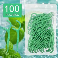TEMU 100/300/800pcs Professional Peppermint Flavor Dental Floss Sticks - Alcohol-free, Polyethylene, With Travel Sealed Bag, For Daily Oral Care, , Dental Hygiene, Dental Floss