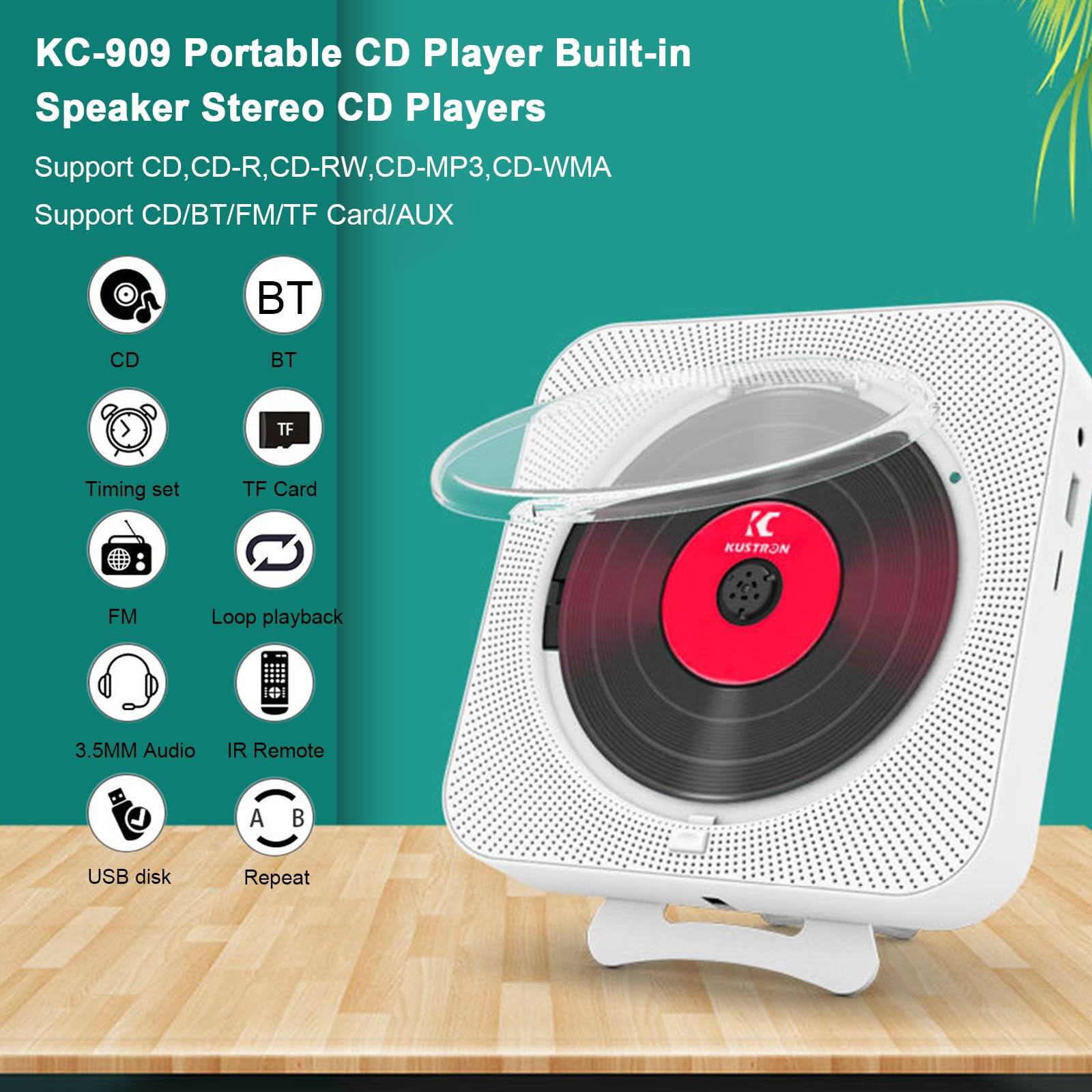 Bärbar cd-spelare bluetooth-högtalare stereo cd-spelare led skärm väggmonterbar cd musikspelare med ir fjärrkontroll fm radio - Us plugg