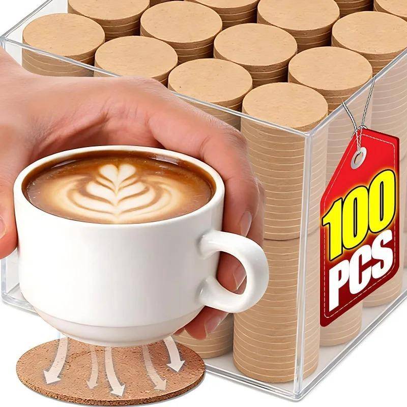1/100 ST Naturliga Runda Halkfria Korkunderlägg, Värmeisolerande Glasunderlägg för Te- och Kaffemuggar, Bordsdekoration & Dryckeshållare beige