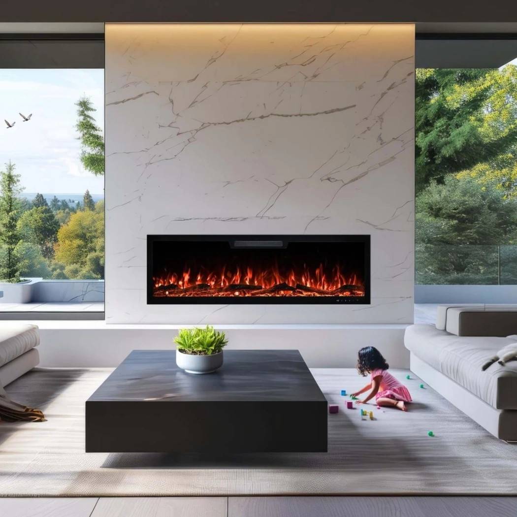 Aflamo Elite 213 cm elektrisk pejs – indbygning, LED-flammer, app &amp; fjernbetjening, op til 1,5 kW varme