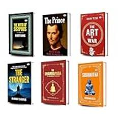 Worlds Greatest Classics Set of 6 Books siddhartha + the prince + the art of war+ The Dhammapada + the stranger + the myth of sisyphus Hard Cover Library Edition