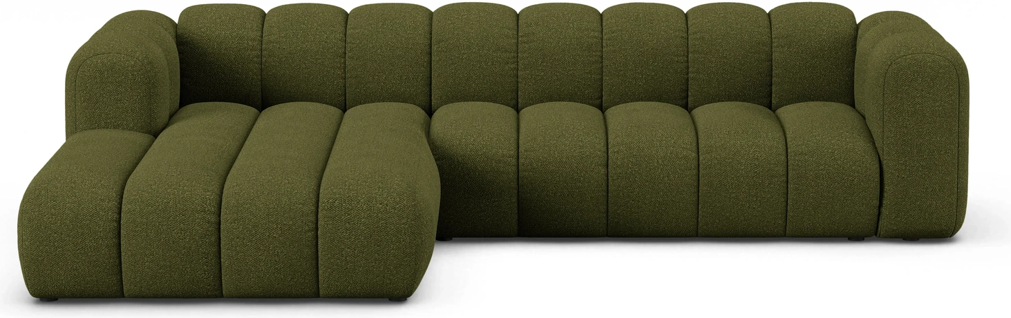 Chaiselongsofa Micadoni Lupine venstrevendt 290 cm mørk olivengrøn bouclé 4 pers