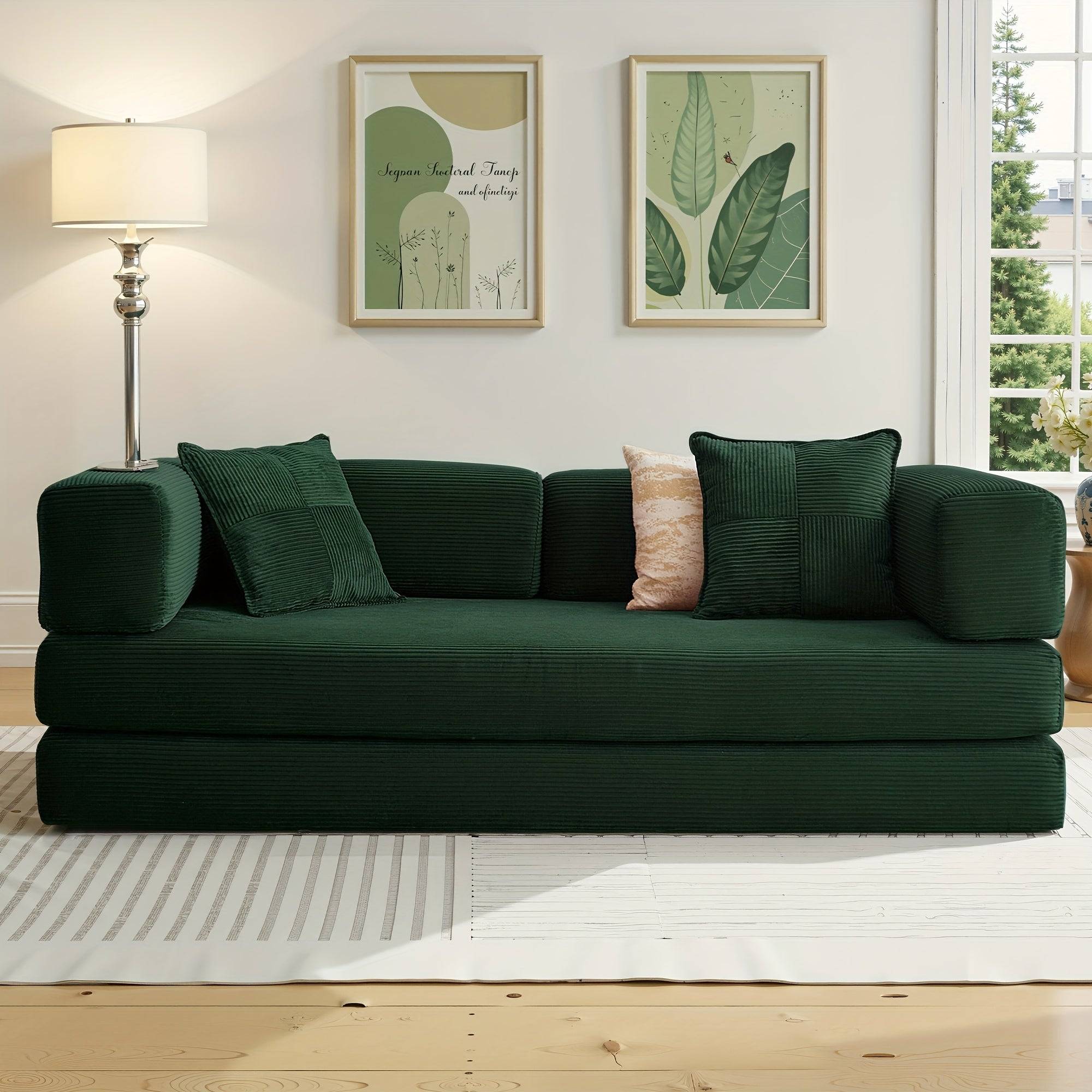 Sofa Bed, Folding Floor Couch,CompressedConvertable Sleeper Sofa,Memory Foam Couch - 78inch-Dark green