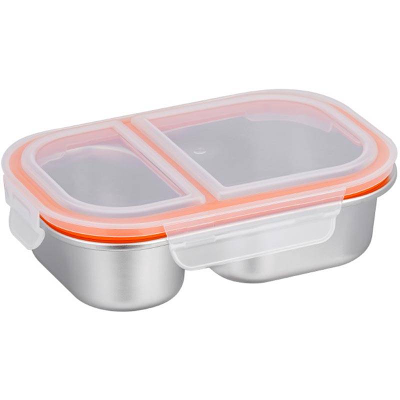 304 Stainless Steel Fresh-Keeping Box with 2-Compartments and Anti Skewing Odor Bento Box, Lunch Box with Lid and Partition
