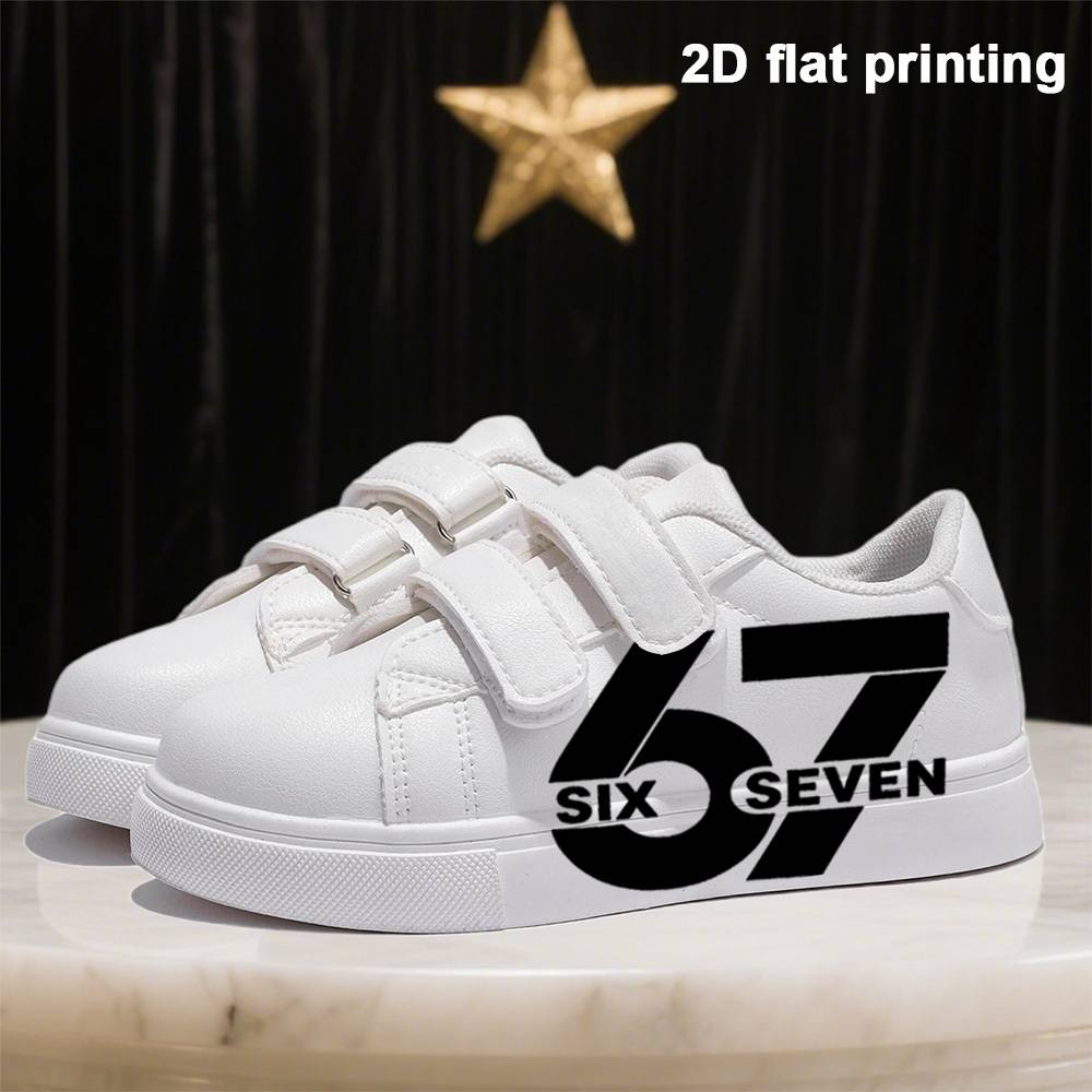 1 Pair Cartoon Print Boys' Athletic Shoes | Classic Number 67 Theme Lightweight Comfortable Sneakers For Kids, Ideal For School Daily Wear, Outdoor Running, And Casual Walking |, Fastener, Fabric