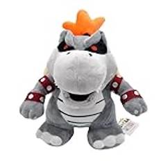 MASINIES Koopa plyschdjur, mjukt mjukisdjur, leksak, stående drake Koopa Bowser, plyschdocka, plysch, 25 cm (grå)