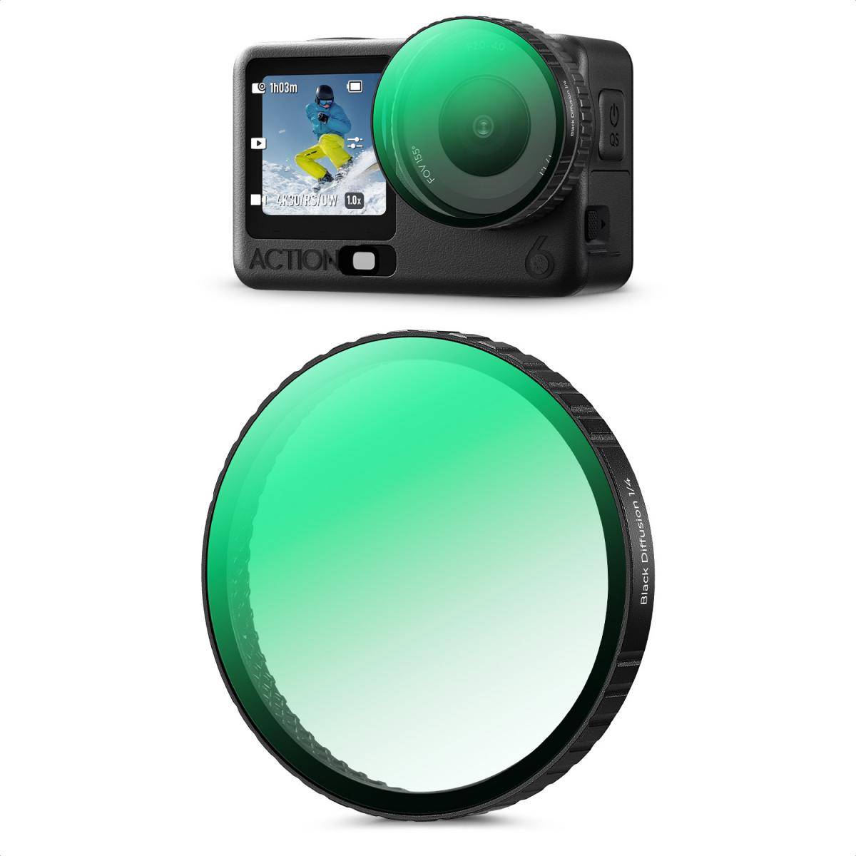 KENTFAITH K&F CONCEPT Snap On Black Diffusion 1/4 Filter Compatible with DJI Osmo Action 6, Creative Mist Cinematic Effect Filters, Multi-Coated/Optical Glass/Aluminum Alloy Frame Action Camera Accessories