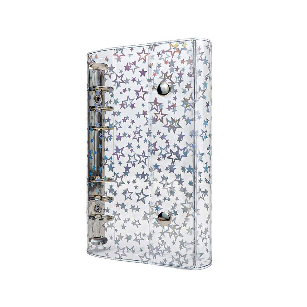 A6 Budget Binder Cover Clear PVC 6 Ring Binder Glitter Star Refillable Notebook Shell Protector with 2 Snaps