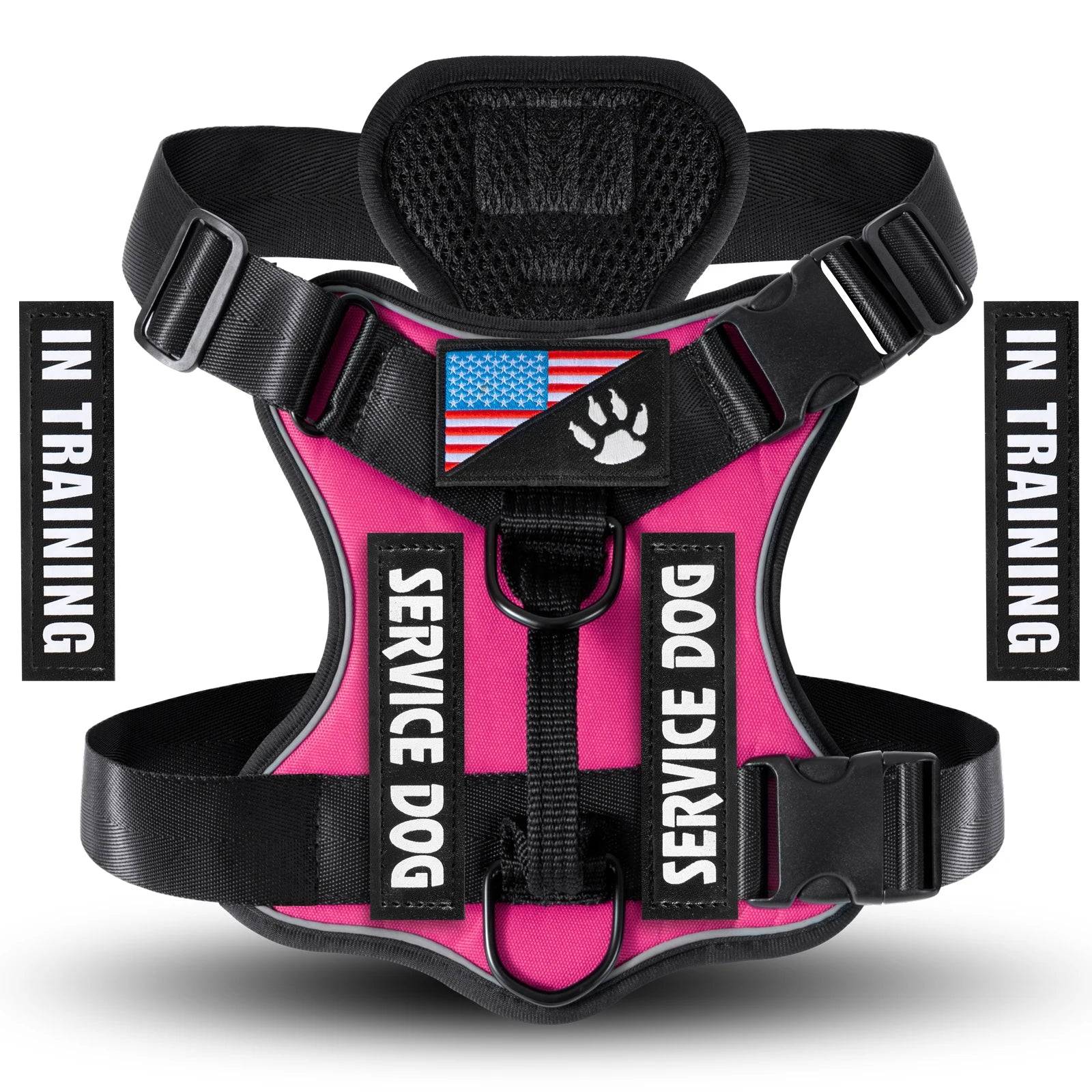 Reflective Service Dog Vest Harness with 5 Patches | Adjustable Soft Oxford Mesh Harness - Light Red / XS（old） (XS（old）)