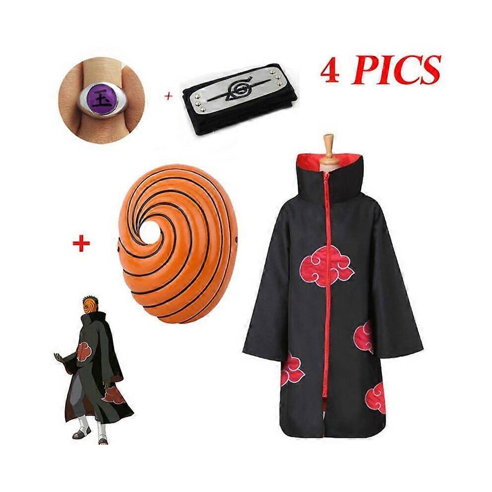 (155 size 146-157CM, headband and ring) Akatsuki Uchiha Tobi Obito Akatsuki Cosplay Costume Cloak Mask Halloween Cosplay