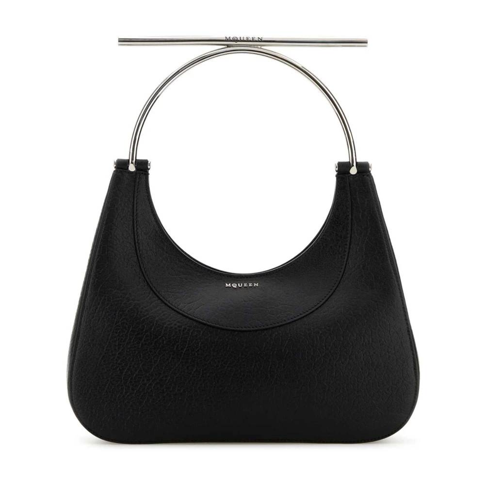 Alexander McQueen Cross-Bar Håndtaske i Sort Læder - Tasker - Dame - Sort - ONE SIZE - Læder