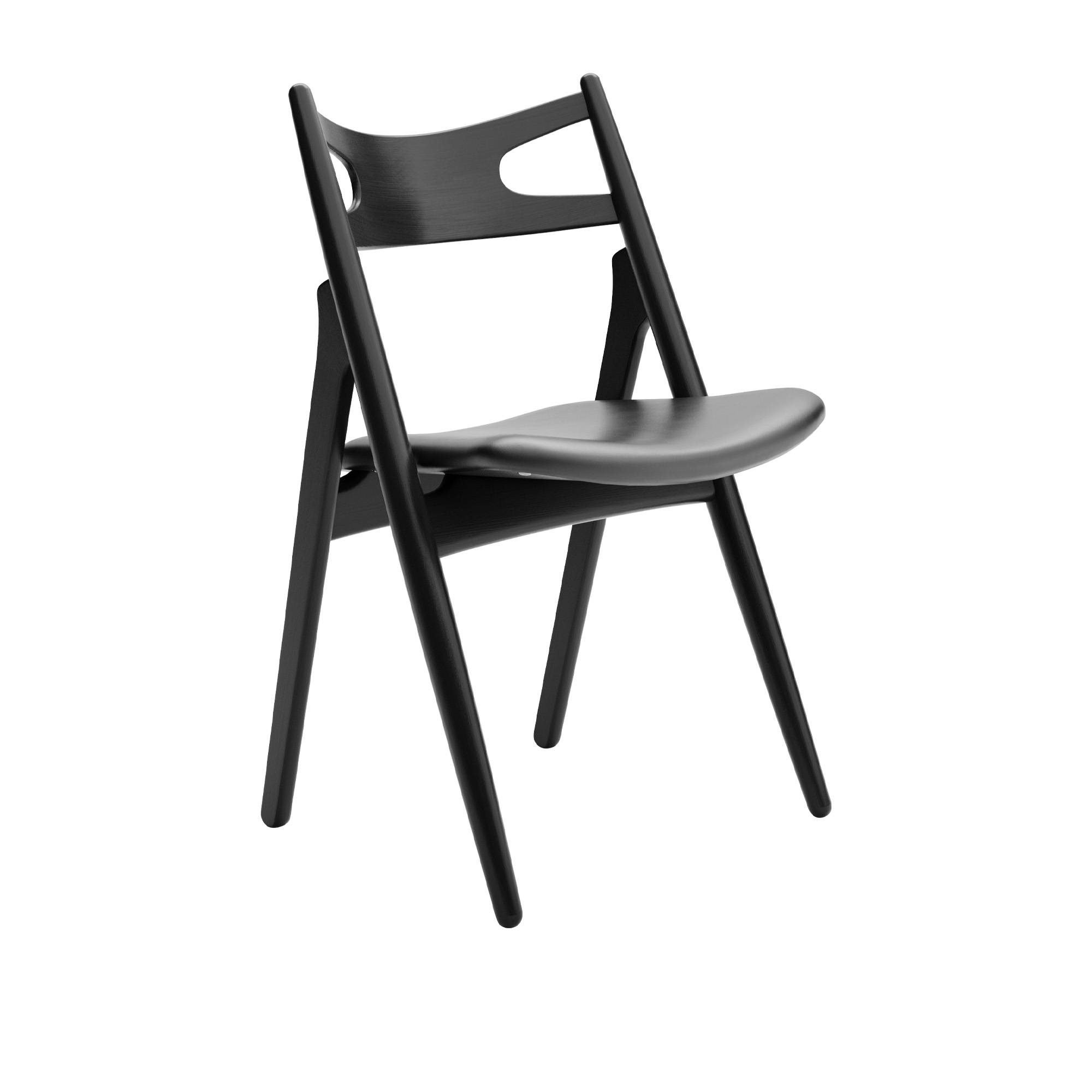 Carl Hansen - CH29P Sawbuck Chair, Svartlackad Ek, Lädergrupp C Sif - 98 - Spisebordsstole - Hans J. Wegner - Sort - Læder/Træ