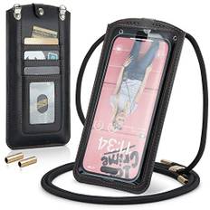 Casecond Handytasche zum Umhängen Universal Handy Tasche Kleine Umhängetasche Damen mit Handykette für iPhone 14 13 12 11 Pro Max XR Samsung Z Flip 4 S23 Ultra Plus Xiaomi Redmi Bis zu 7.3" Schwarz