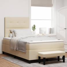 vidaXL Box Spring Säng med Madrass & Bänk Creme 120x200 cm Tyg