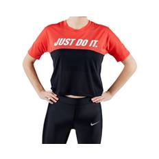 Nike Tailwind Top SS M Dame Ember Glow/Sort/Hvid - Let og åndbar til løb og træning
