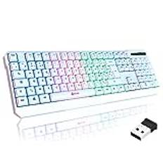 KLIM Chroma trådlöst gamer-tangentbord AZERTY - nytt 2024 - fint, hållbart, ergonomiskt, diskret, vattentätt, tyst - bakgrundsbelyst speltangentbord för PC Mac - PS4 PS5-tangentbord - vitt